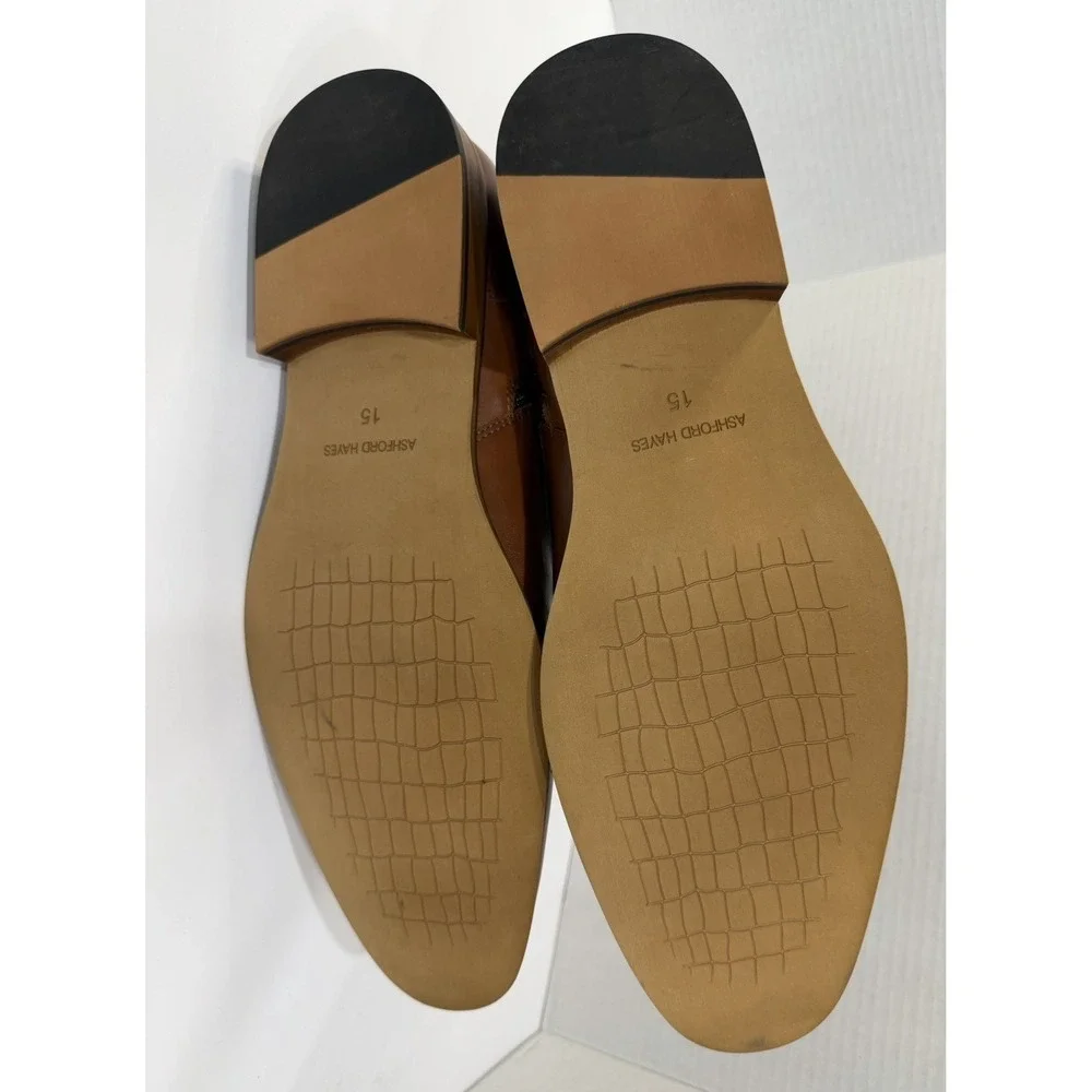 Ashford Hayes Cross Men's Cap-Toe Dress Boots Cognac Brown Size 15 M Side Zip